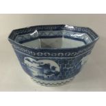 A Chinese octagonal blue and white bowl decorated