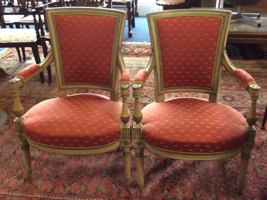 A pair of Continental painted armchairs on square