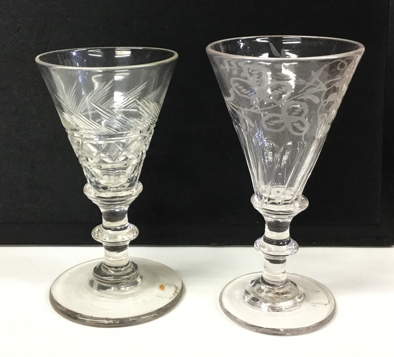 Two Georgian etched wine glasses with knobbed stem - Image 2 of 3