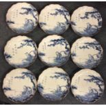 A set of nine Chinese blue and white plates with s