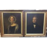 A pair of gilt framed oil portraits on canvases de
