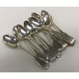 A collection of fiddle pattern silver teaspoons. A
