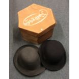 A boxed bowler hat by Pinder & Tuckwell of Exeter,