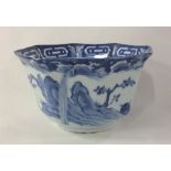 A Chinese octagonal blue and white bowl decorated