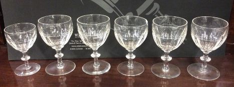 A set of five (plus one) panel sided sherry glasse