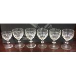 A set of five (plus one) panel sided sherry glasse