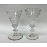 Two Georgian etched wine glasses with knobbed stem