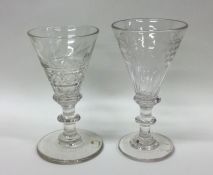 Two Georgian etched wine glasses with knobbed stem