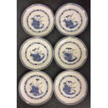 A set of six Chinese blue and white plates decorat
