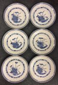 A set of six Chinese blue and white plates decorat