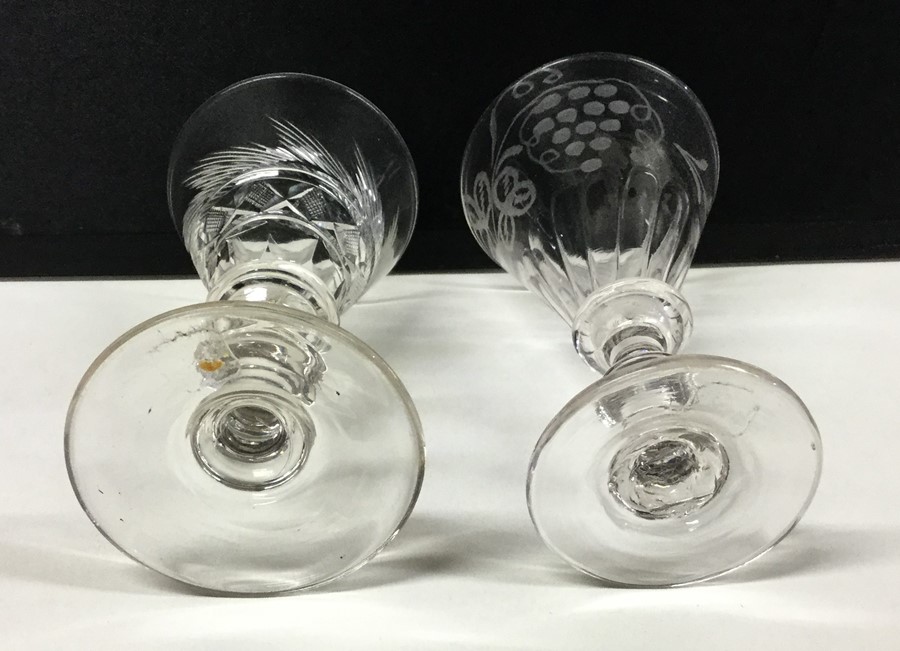 Two Georgian etched wine glasses with knobbed stem - Image 3 of 3
