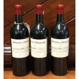Three x 750 ml bottles of Domaine De Chevalier Gra