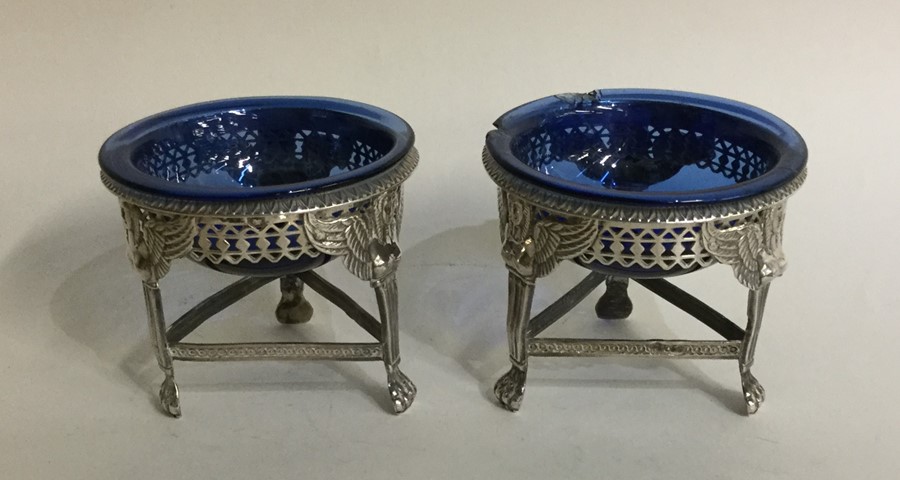 A pair of French silver salts decorated with pierc