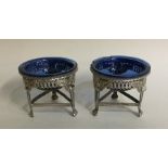 A pair of French silver salts decorated with pierc