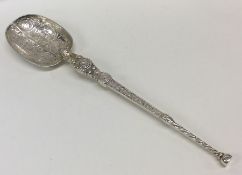 A heavy silver gilt anointing spoon with engraved