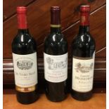 Three various 750 ml bottles of French red Bordeau