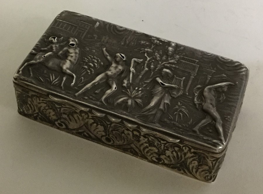 A silver embossed top box decorated with figures. - Image 2 of 2