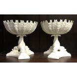 An attractive pair of creamware sweet dishes on se