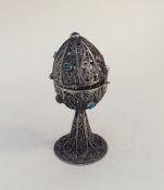 A Russian silver and filigree hinged top box inset