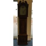 A good oak grandfather clock with arched dial and