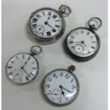 A group of four silver mounted pocket watches with