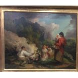 JAMES WARD: (British: 1769 - 1859): A gilt framed oil on canvas depicting a mountainou
