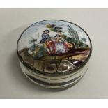 A silver plated 18th Century enamel top pill box w
