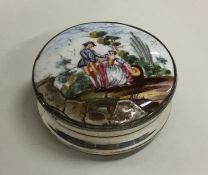 A silver plated 18th Century enamel top pill box w