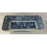 A rectangular Chinese blue and white bowl with flo