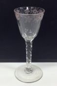 A rare engraved facet stemmed Georgian wine glass