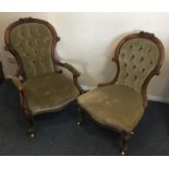 A pair of Victorian nursing chairs with button bac