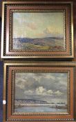 A pair of small gilt framed oil landscapes on boar