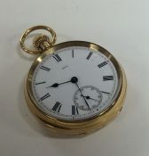 A lady's 18 carat gold open faced fob watch. Appro