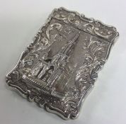 A Victorian silver castle top card case depicting,