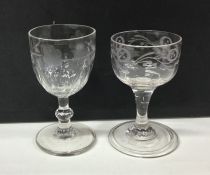 A Georgian etched glass drinking vessel with knobb