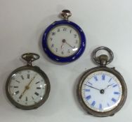 A group of three fob watches. Est. £15 - £20.