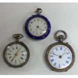 A group of three fob watches. Est. £15 - £20.