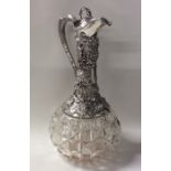 A good Victorian silver mounted hobnail cut claret