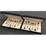 A boxed set of six lapis and silver olive forks, t