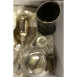 A small silver plated horn beaker etc. Est. £20 -