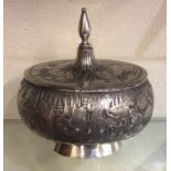 A large heavy Persian silver box attractively deco