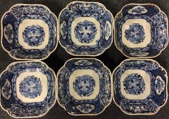 A set of six blue and white Chinese dishes with sh