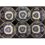 A set of six blue and white Chinese dishes with sh