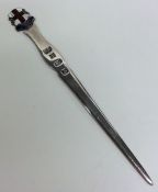 A silver and enamelled letter opener. Birmingham.