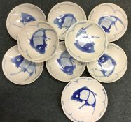 A set of eight (plus 1) Chinese blue and white pla