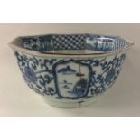 A Chinese blue and white octagonal shaped bowl dec