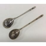 Two Russian silver spoons with engraved decoration