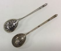 Two Russian silver spoons with engraved decoration