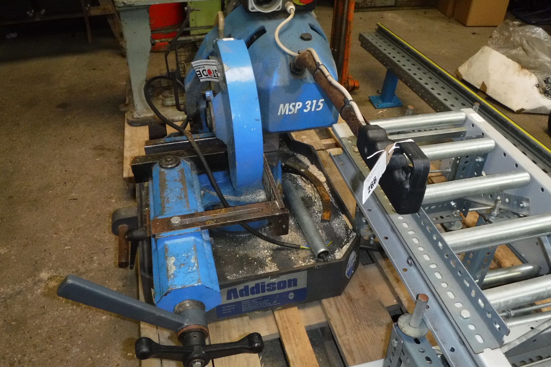 Addison MSP315 metal chopsaw with large clamp, 3 phase with associated converyor feed - Image 2 of 2