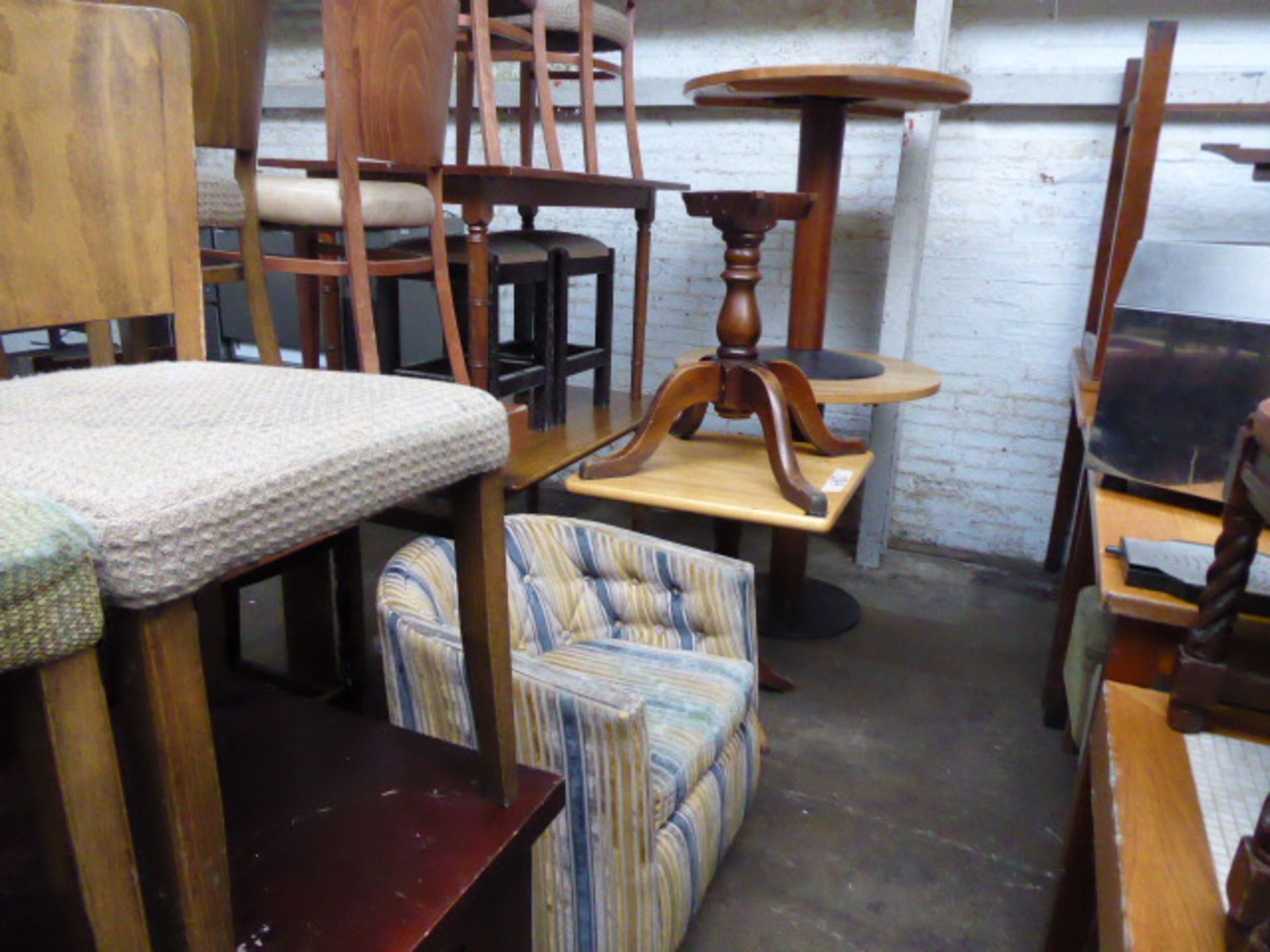 Row of pub furniture comprising 2 low sideboards, 6 dining chairs, 3 tub chairs and part tables - Image 3 of 3